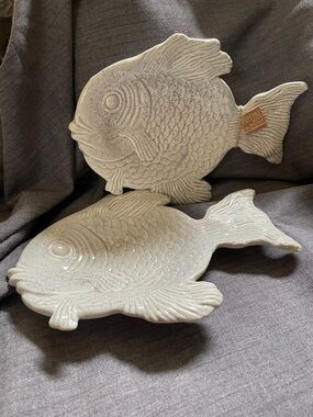 Famous Speckled Ceramic Fish Serving Platter - Cream Decorative Fish Dish